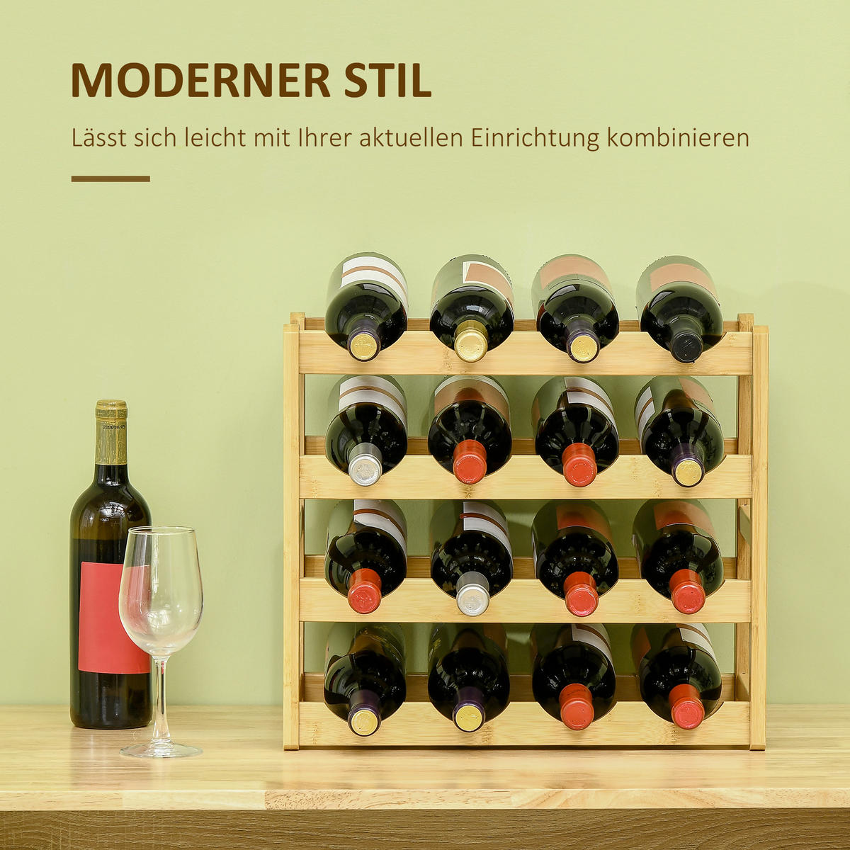 WEINREGAL, Bambus, Naturholz - Naturfarben, Naturmaterialien (23.5/38/43cm) - HOMCOM