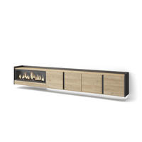 LOWBOARD, Eiche und Schwarz, 315/35/50cm, Kamin mit Feuereffekt XXL - Eichefarben, Holzwerkstoff (315/50/35cm) - Skraut Home