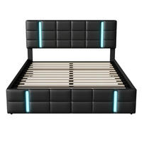 DOPPELBETT 160x200cm schwarz kunstleder acryl led usb - Schwarz, Metall - SHOPENTRA