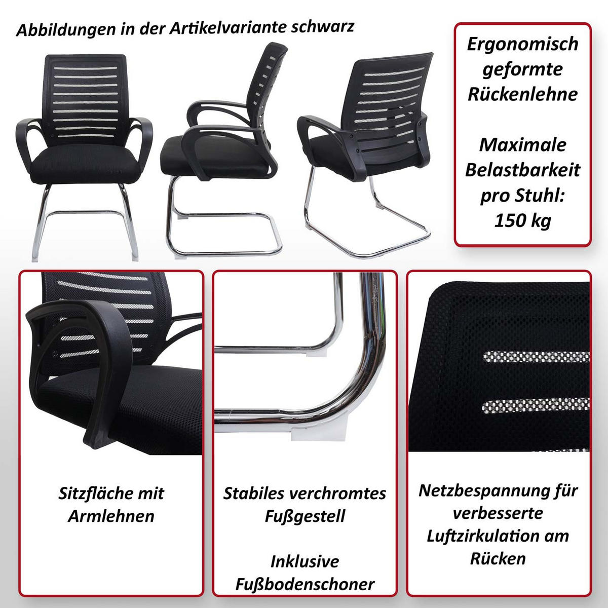 KONFERENZSTUHL Rot - Rot, Textil (60/94/49cm) - MCW