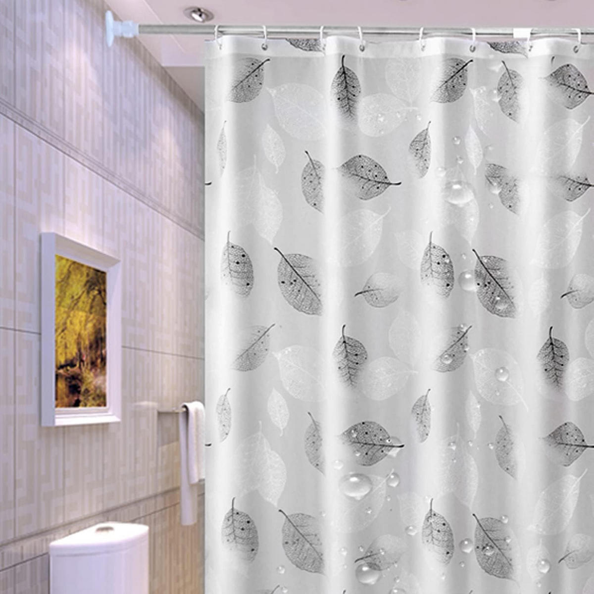 DUSCHVORHANG Weiß Blatt schimmelresistent waschbar für Zuhause Badewanne - Weiß, Kunststoff (180/200cm) - MCBOSON
