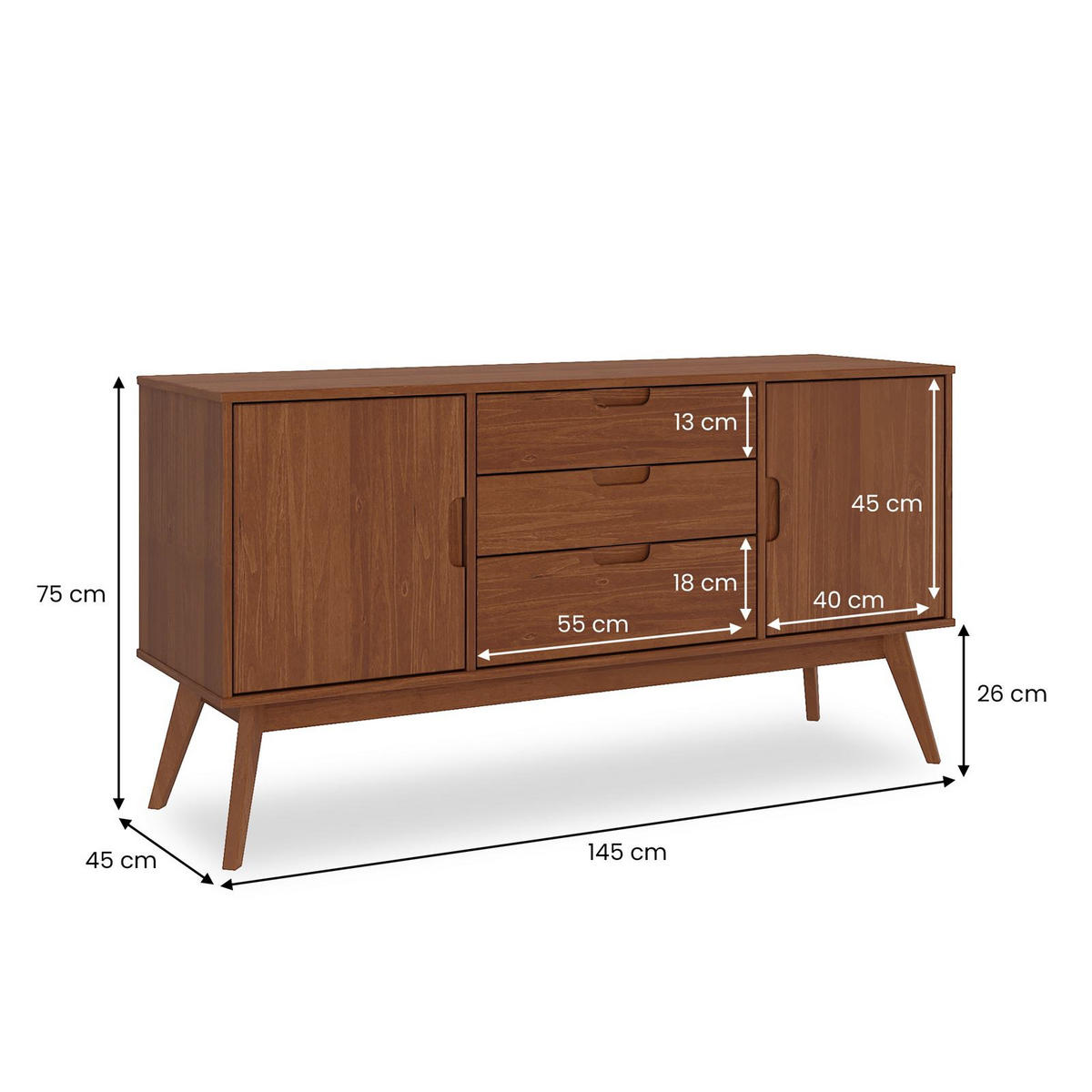 SIDEBOARD TIVOLI - Dunkelbraun, Holz (145/75/45cm) - IDIMEX