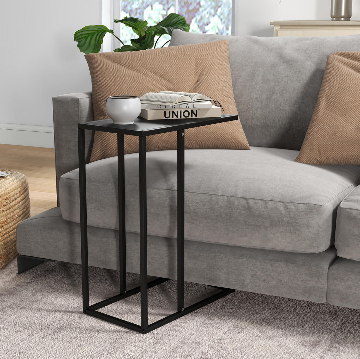 BEISTELLTISCH aus Stahl 46x26x60 cm Schwarz in C-Form mit Boden schonenden Fußkappen - Schwarz, Metall (26/46/60cm) - IVMEU