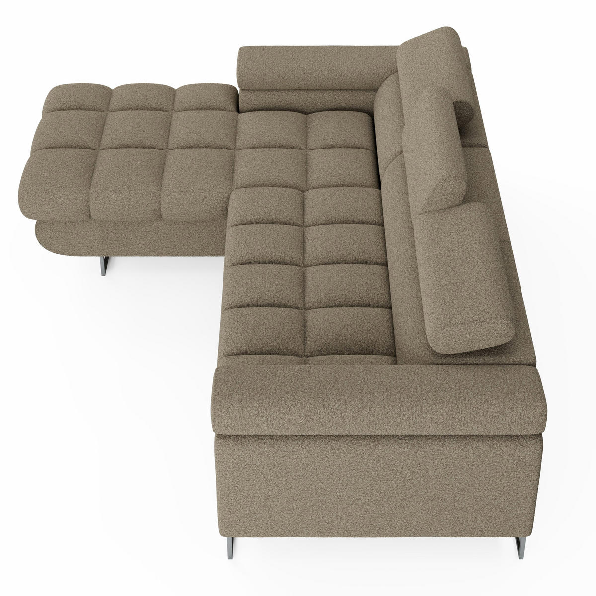 ECKSOFA CLOUD Links Dunkelbraun L-Form Bouclé-Stoff mit Schlaffunktion und Bettkasten - Chromfarben/Dunkelbraun, Holz/Metall (235/275cm) - Barchello