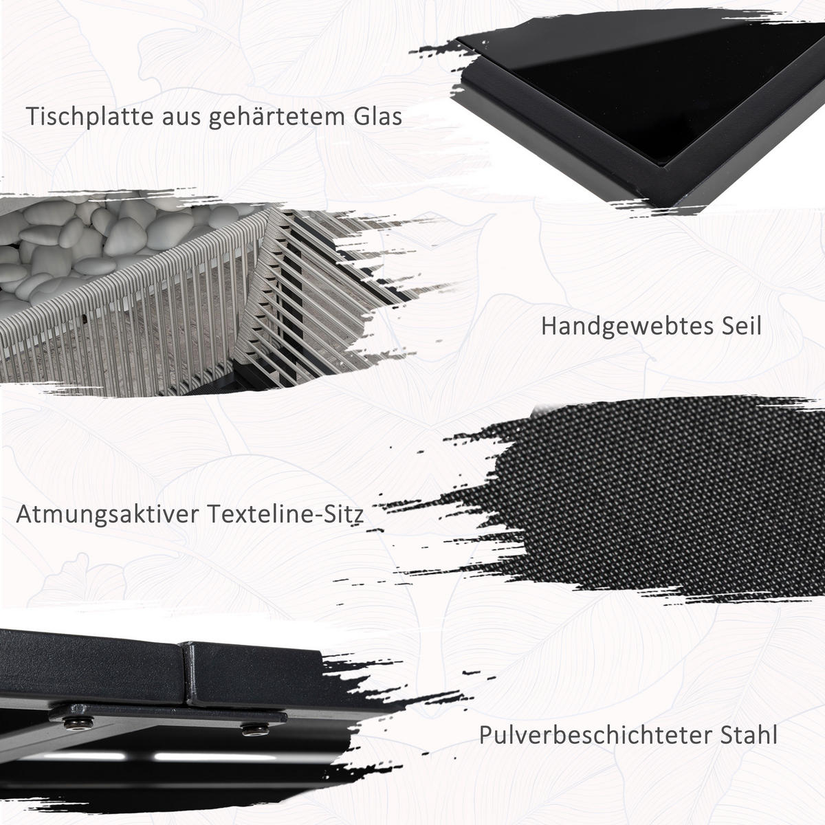 SITZGRUPPE, Schwarz, Stahl - Schwarz, Metall - Outsunny