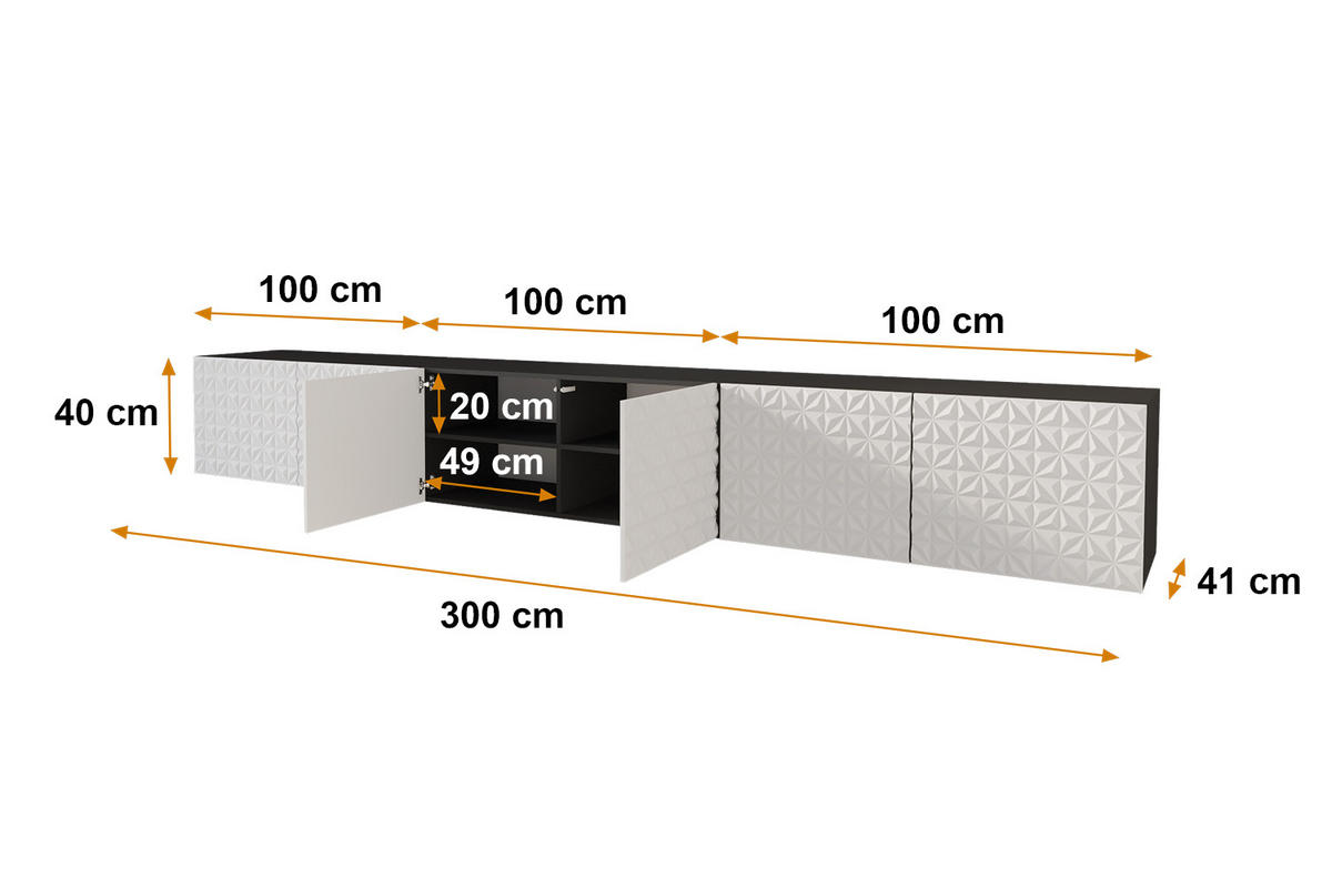 LOWBOARD VIRA-W 3x100x40x41 cm - Schwarz / Weiß - Weiß, Holzwerkstoff (300/40/41cm) - ALTDECOR