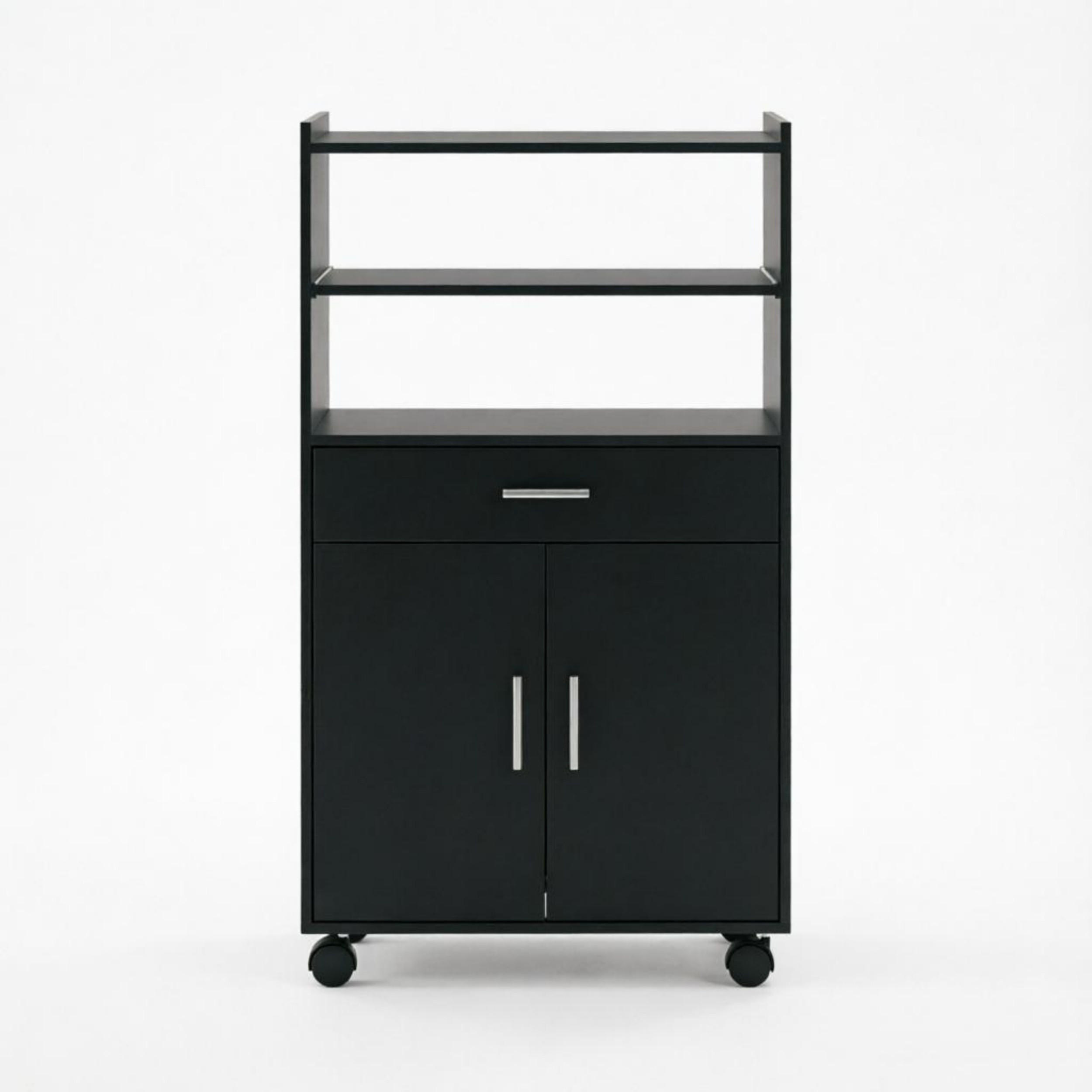 SERVIERWAGEN DE-38822 59/40/92 cm 4 Rollen und Schublade Schwarz - Schwarz, Holzwerkstoff (59/92/40cm) - ComfortXL