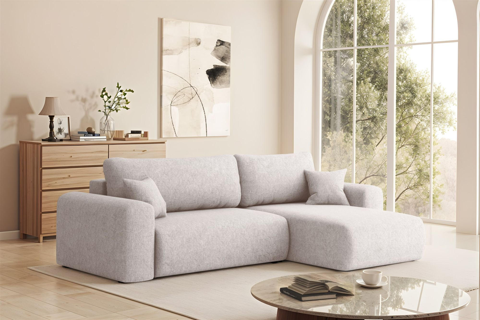 ECKSOFA Flora In Verita - Beige, Holzwerkstoff/Textil (272/145cm) - Fun Möbel