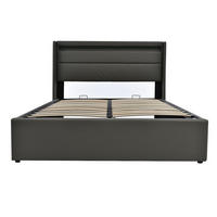 POLSTERBETT 140/200 cm grau mit hydraulischem Stauraum und LED-Beleuchtung - Grau, Kunststoff (140/200cm) - OKWISH