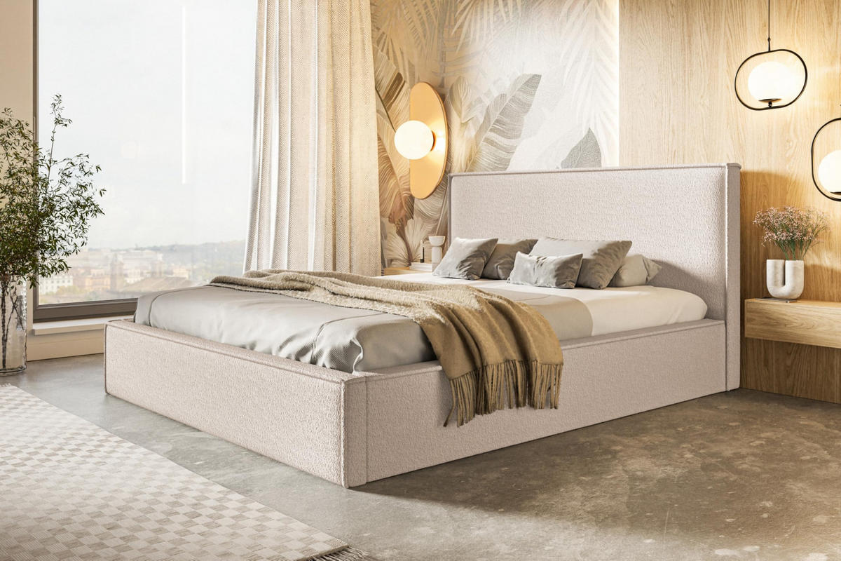BETT 90x200 - Polsterbett mit Bettkasten und Metallrahmen - Modern Betten - Kuscheliger Catch-Me-Stoff - Kollektion Milano - Beige - Beige, Holz/Textil (90/200cm) - Alpi-Möbel