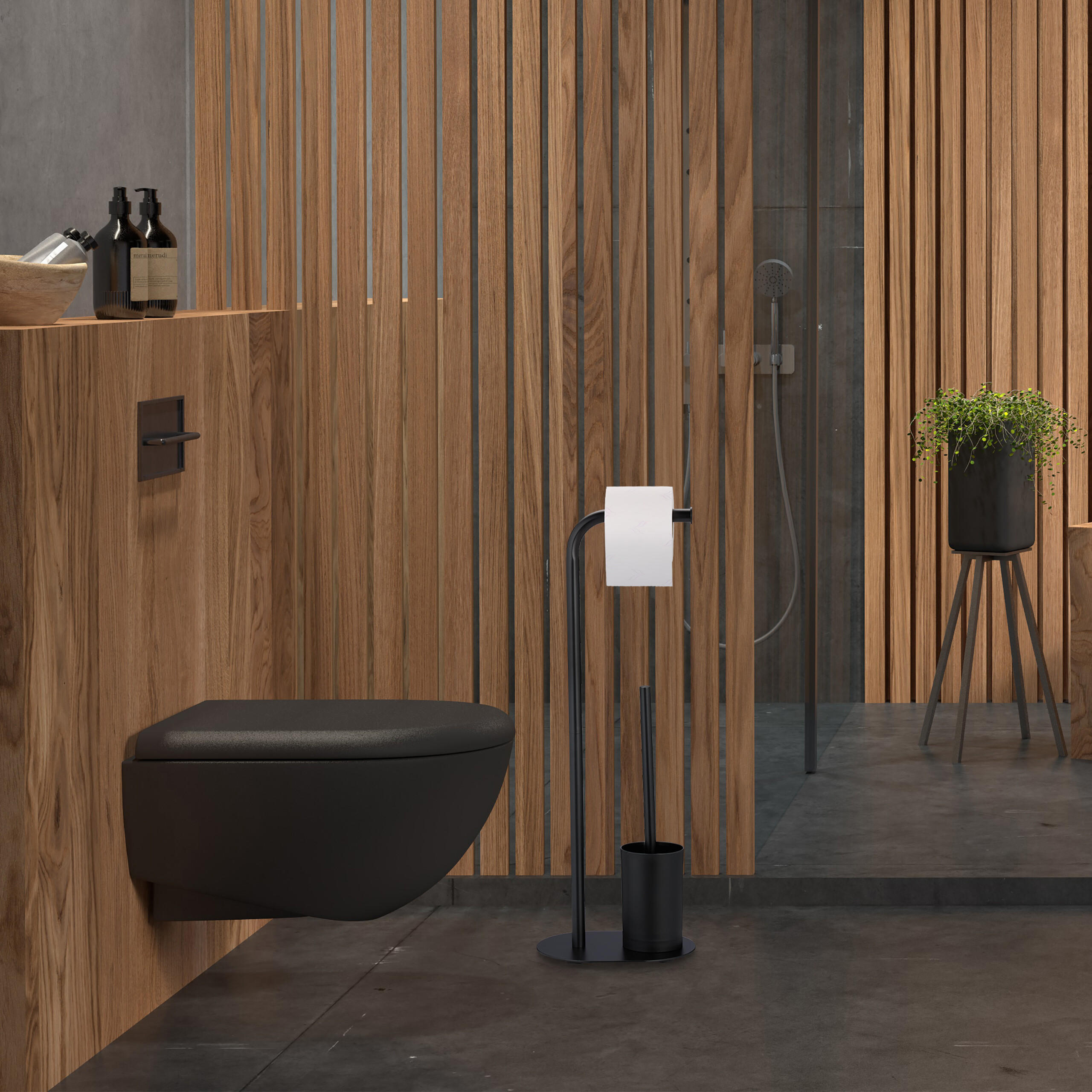 WC-GARNITUR - Schwarz, Kunststoff/Metall (23/64.5/17cm) - Relaxdays