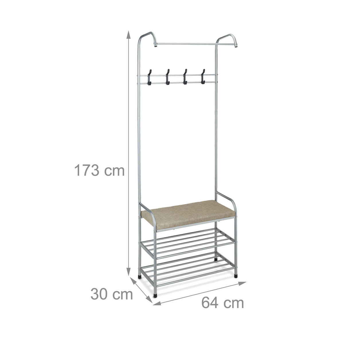 GARDEROBE - Grau, Textil/Metall (64/173/30cm) - Relaxdays