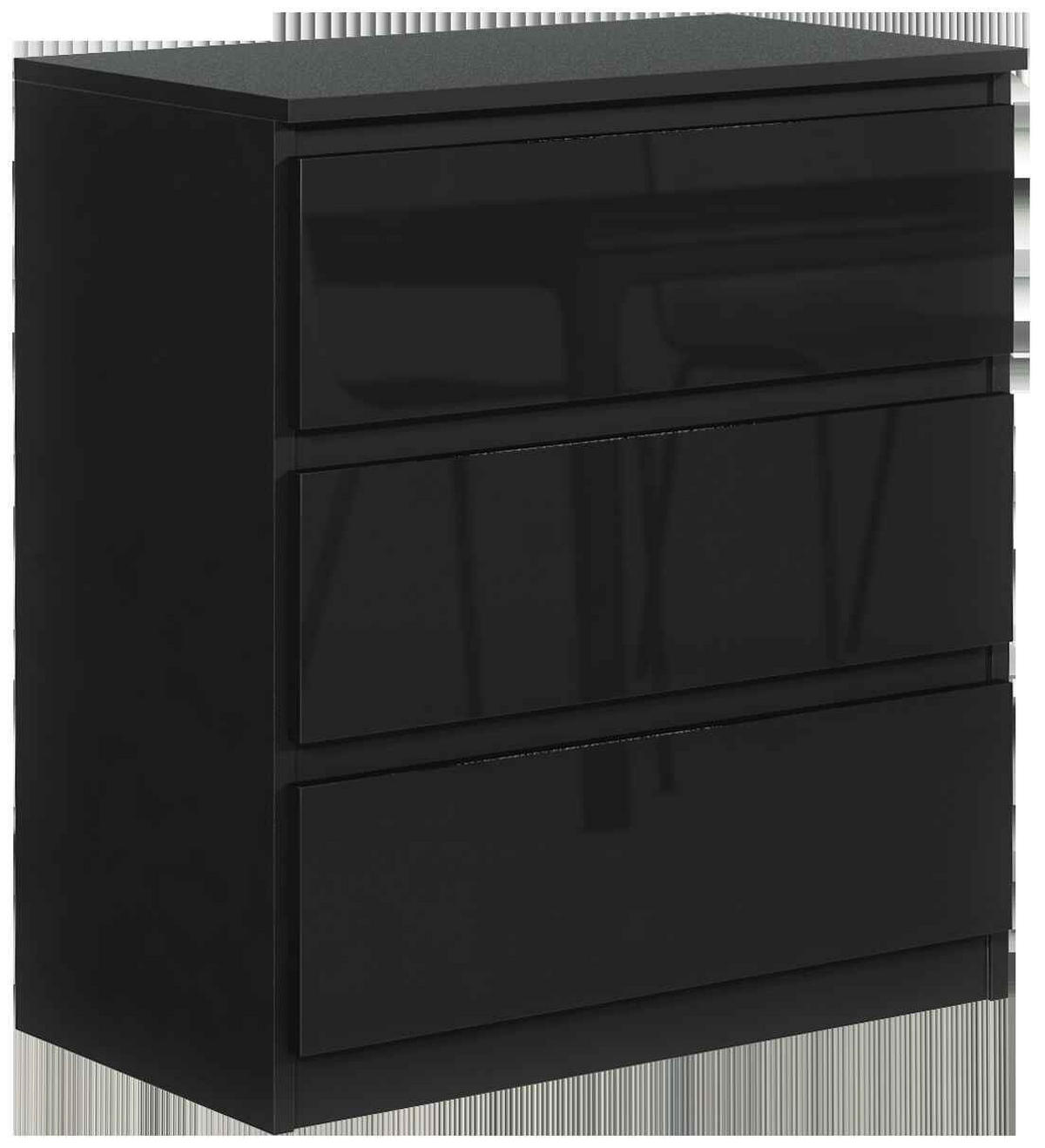 KOMMODE NUDO 70/78,5/39cm mit 3 Schubladen Türen Schwarz - Schwarz Hochglanz/Schwarz, Holzwerkstoff (70/78.5/39cm) - MASSENO