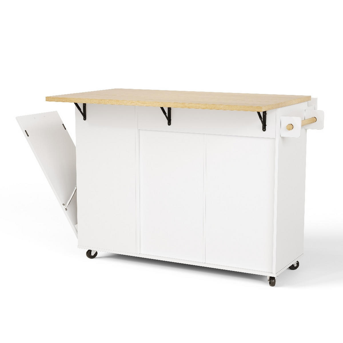 KÜCHENINSEL KLAPPBARE ARBEITSPLATTE, Mülleimerschrank, MDF, 130/70/93 cm - Weiß, Kunststoff (70/93/130cm) - Rolipo