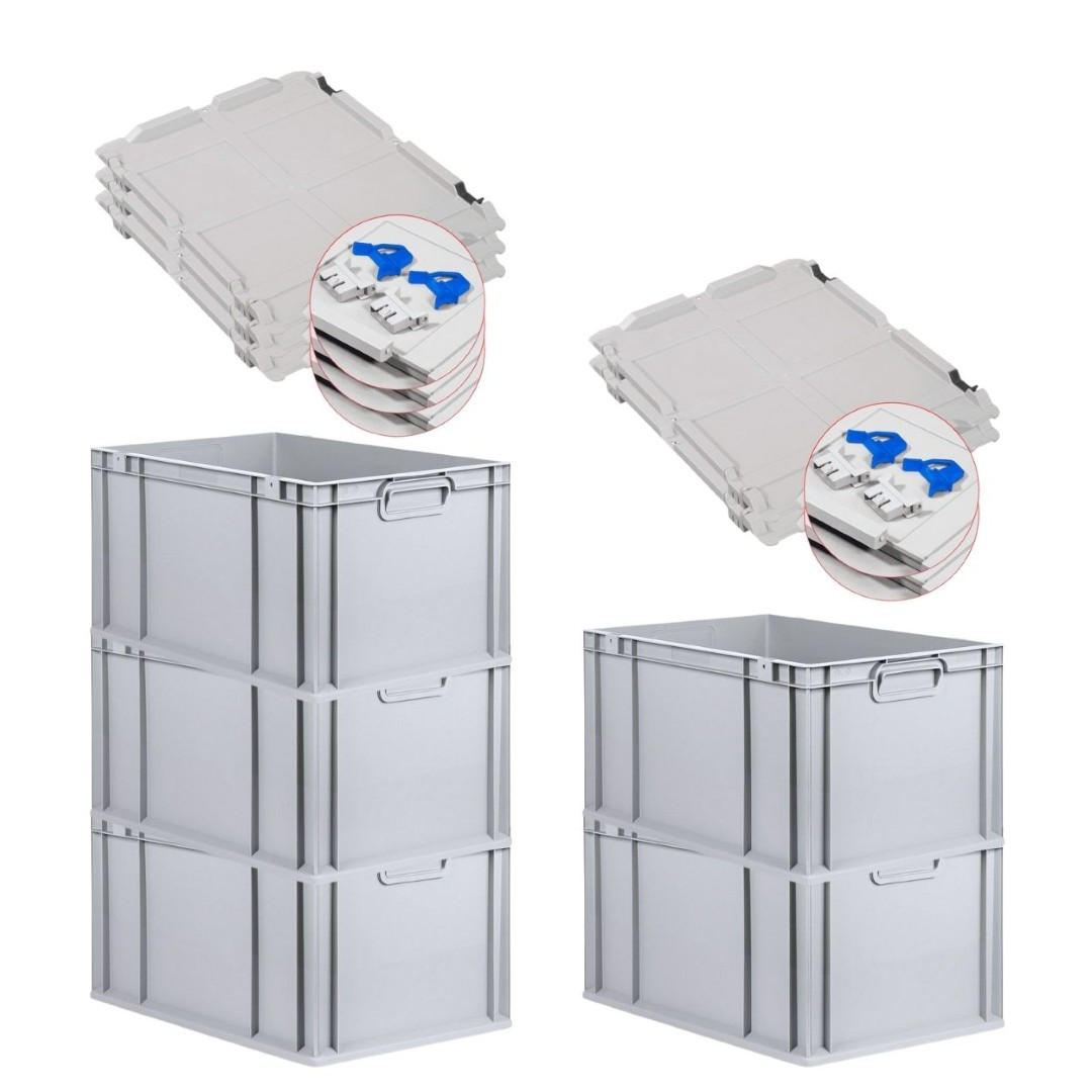 EUROBOX 5x Nextgen Economy Mit Scharnierdeckel Grau/BlauGriffe Geschlossen 65 Liter - Blau, Kunststoff (40/32/60cm) - PROREGAL