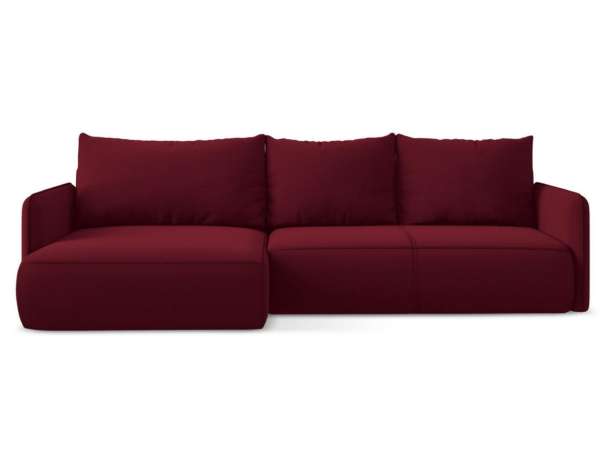 ECKSOFA mit Schlaffunktion Samt Stoff Rot - Bordeaux/Rot, Kunststoff/Textil (148/240cm) - Makamii