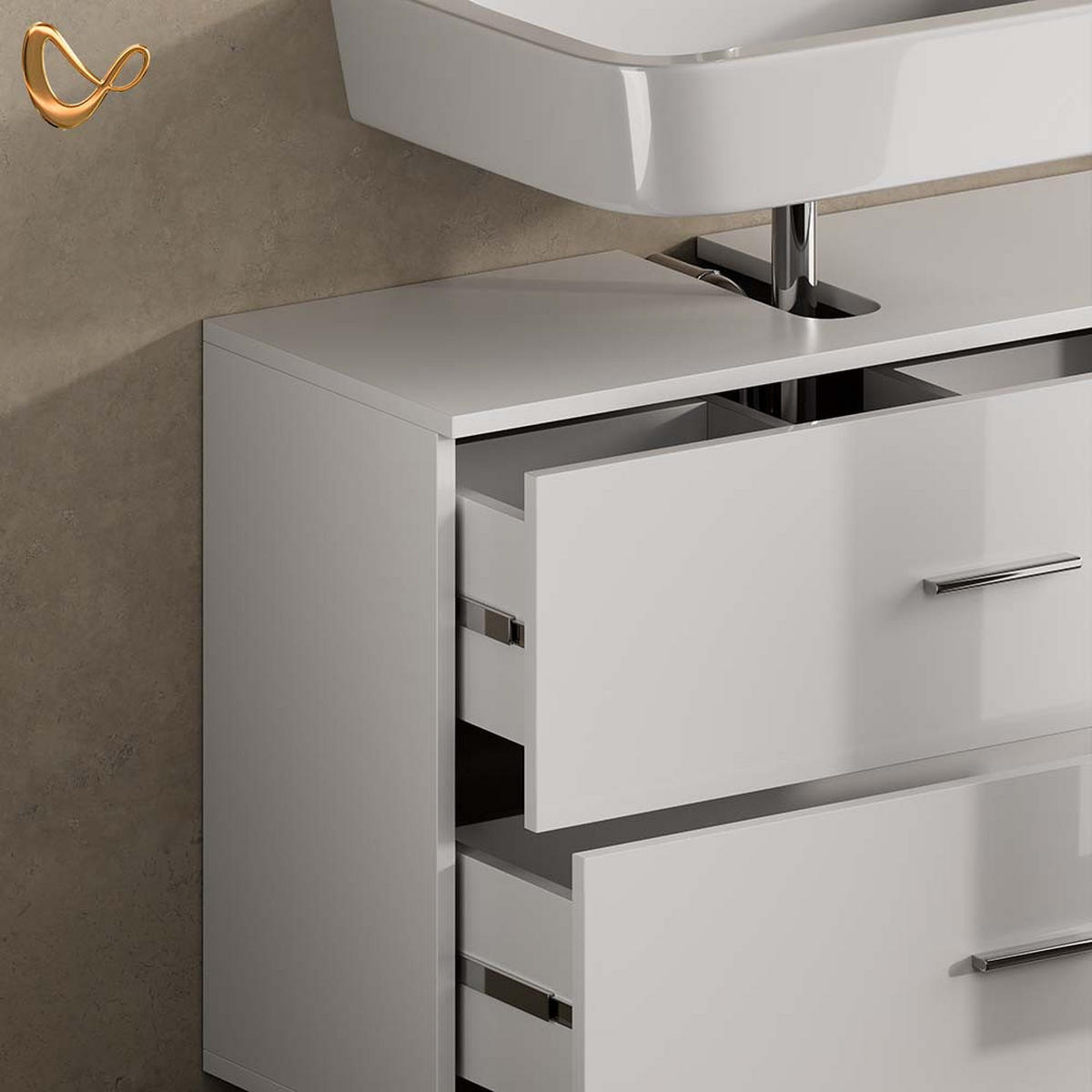 BADMÖBEL-SET Eisak Weiß Hochglanz 2 Teile, Unterschrank 80 cm - Weiß Hochglanz, Holzwerkstoff (80/60/33cm) - Livinity®
