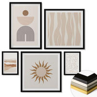 WANDBILDER 5er-Set - 50x50 cm & 20x30 cm & 40x60 cm Schwarzer Rahmen - Abstrakte Landschafts- und Naturgeometrie - Schwarz, Kunststoff (40/60cm) - ArtPrintCave