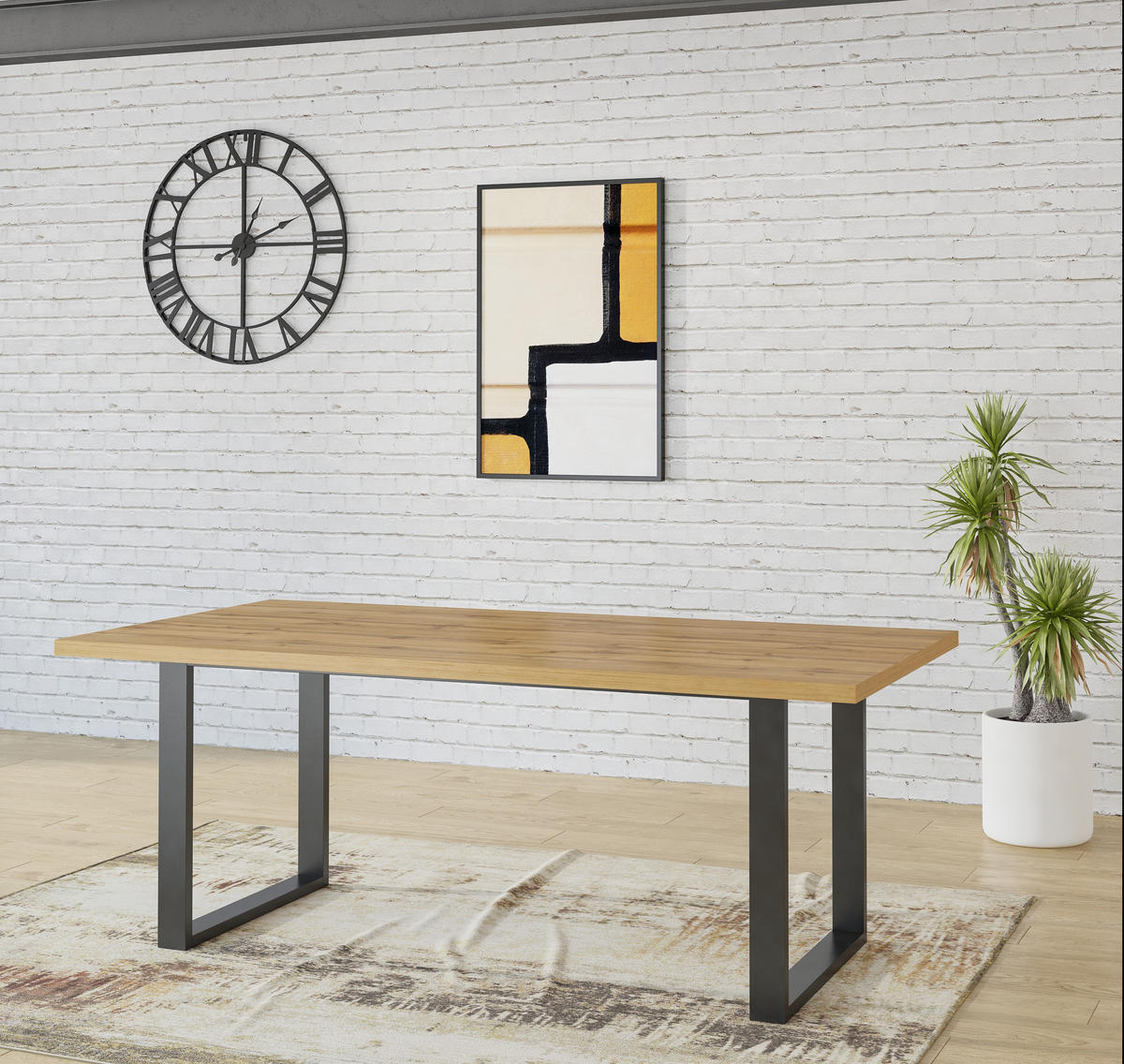 ESSTISCH HALERIA 200 x 100 x 76 cm - Eiche Wotan/Schwarz, Holz (200/100/76cm) - MASSENO