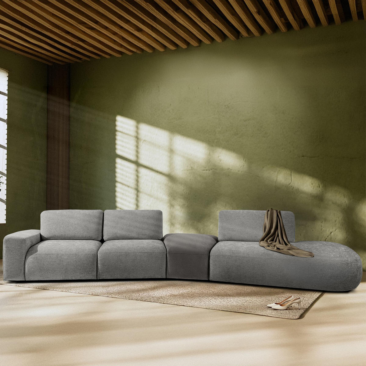 5-SITZER ECKSOFA ZUCCO Chenille rechts, Hellgrau - Hellgrau, Textil (430/84/105cm) - KONSIMO®