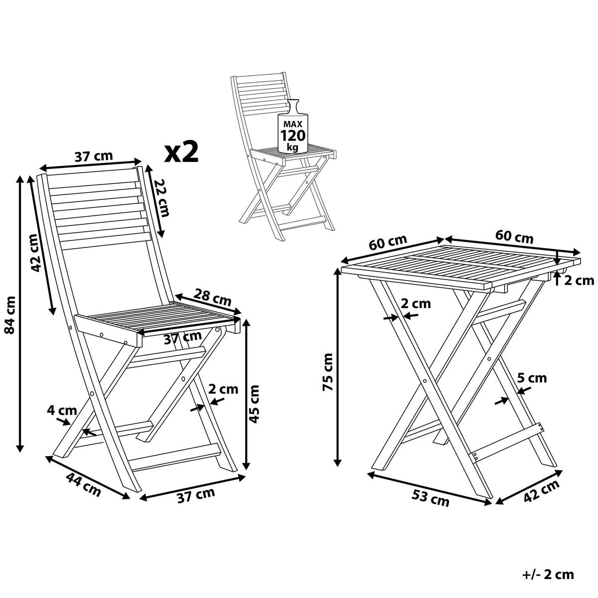 BALKONSET 2-Sitzer Akazienholz weiß Fiji - Weiß, Holz - Beliani