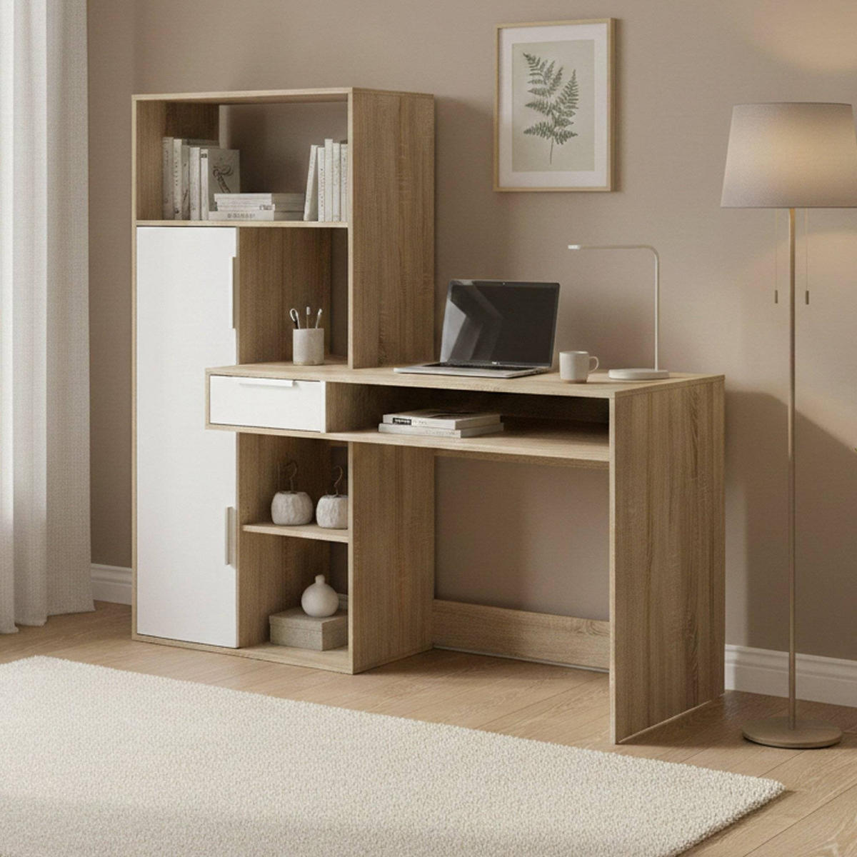 SCHREIBTISCH Eiche, Weiß 60.35/162.8/155.4 cm - Braun, Holzwerkstoff (60/163/155cm) - DMORA