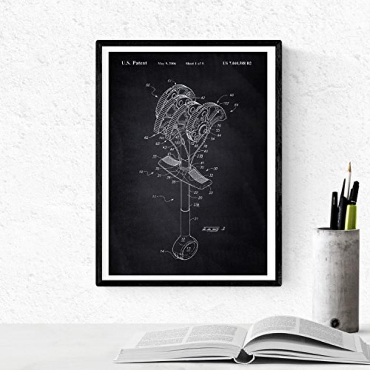 POSTER Set mit 4 Schwarz KLETTERN Patenten A4 Schwarzer Rahmen - Schwarz, Papier (29.7/3cm) - Nacnic