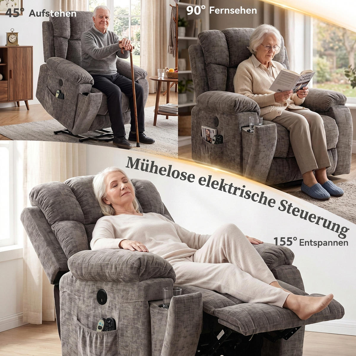 TV křeslo Chenille látka ocel tmavě šedá - černá/tmavě šedá, kov/textil (99/104/98cm) - HOMCOM
