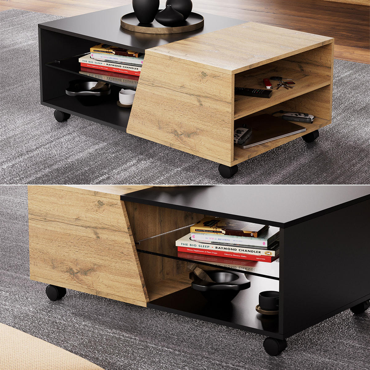COUCHTISCH Yukon Holz 100 x 60 cm - Schwarz/Naturfarben, Holzwerkstoff (60/100/40cm) - Vicco