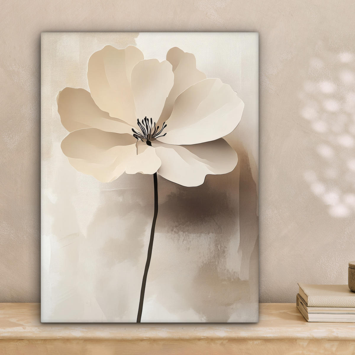 LEINWANDBILD Blume - Beige - Farbe - Schatten 30x40 cm - Creme, Textil (30/40cm) - MuchoWow