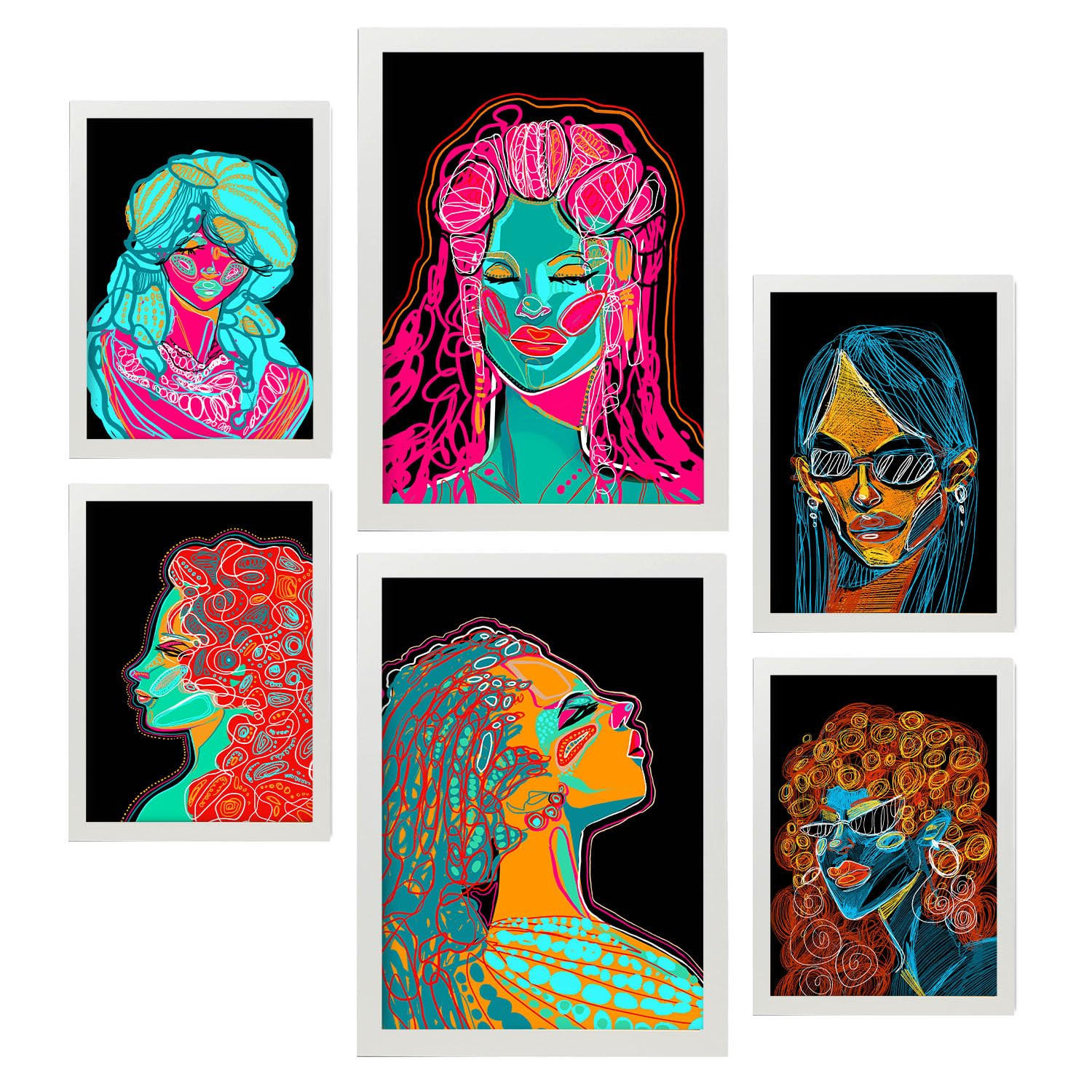 POSTER Set Mit 6 Shades of Beauty 2 Abstrakt Feminin Größe A3 & A4 Weißer Rahmen - Weiß, Papier (29.7/1cm) - Nacnic