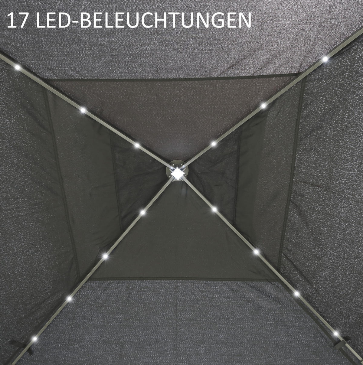 ZAHRADNÍ altán z kovu 330x330x288 cm šedý s LED osvětlením, USB nabíjením a síťovanými závěsy - šedá, kov (330/288/330cm) - Modfu