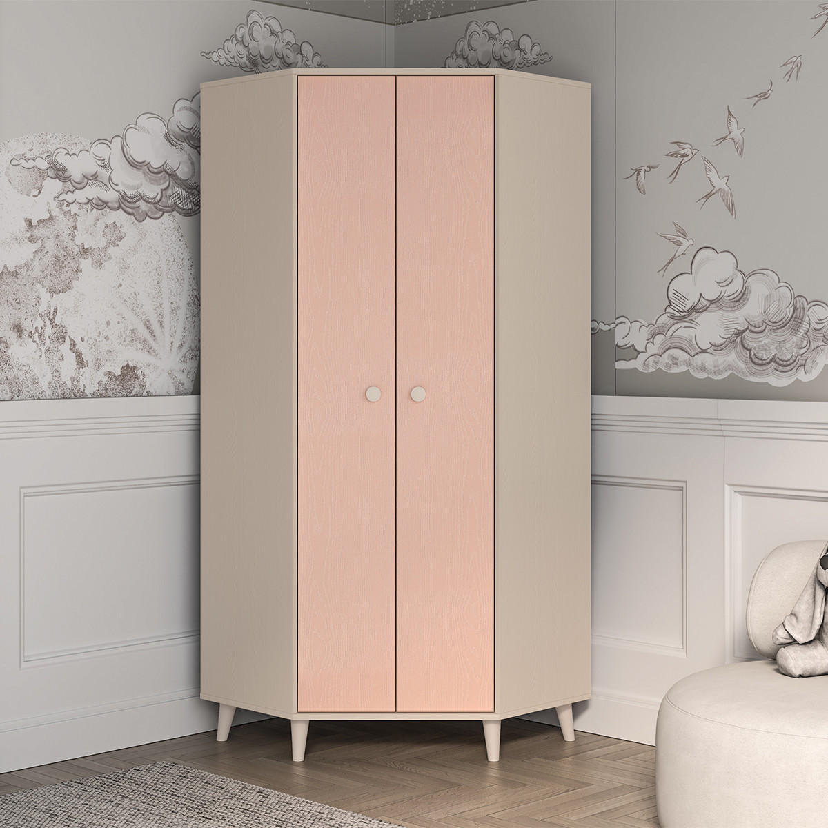 SCHRANK 2 Türen Alycia Beige - Korallenrosa - Holzeffekt - Pink, Holz (80/190/80cm) - Petits-meubles