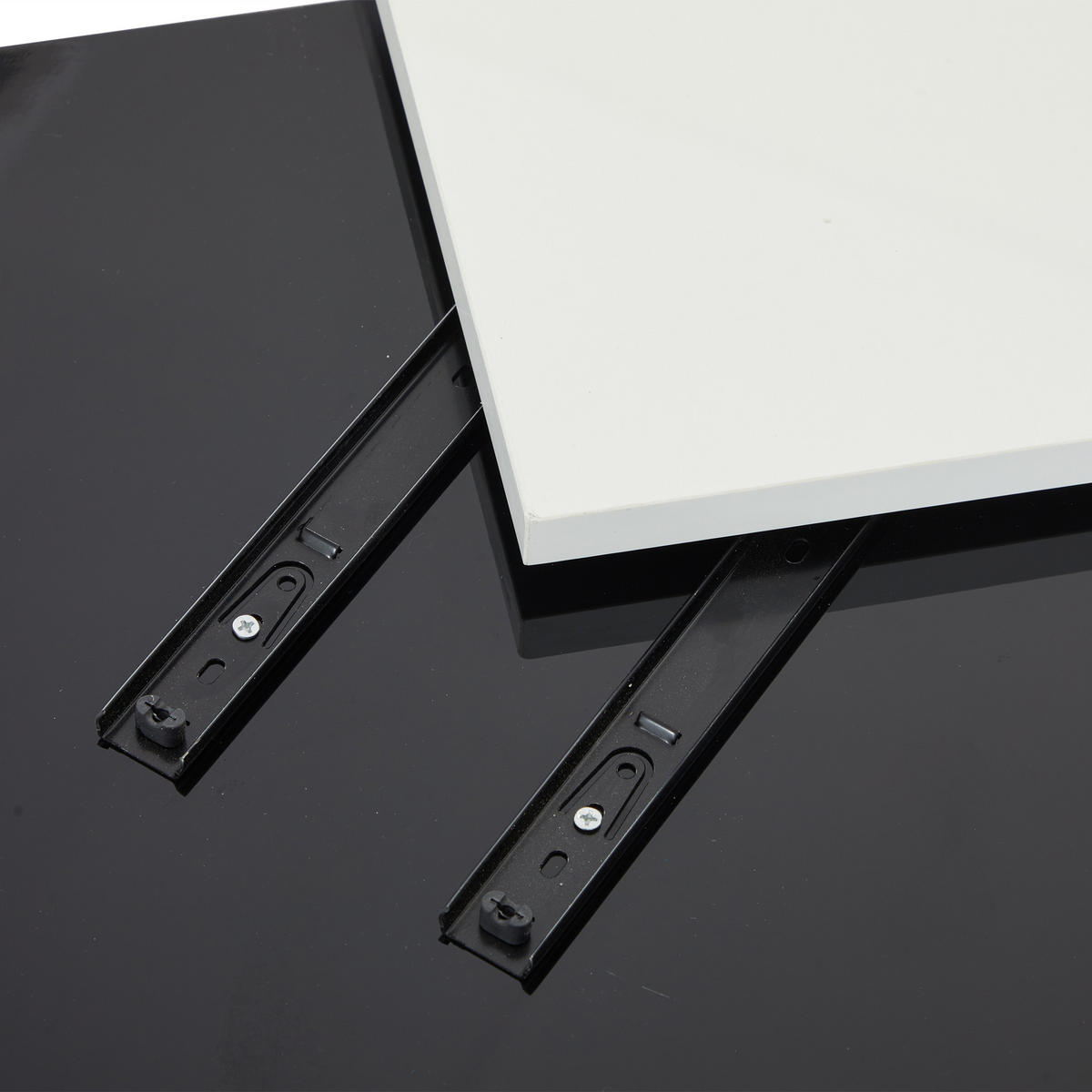 COUCHTISCH 75/75/33,5 cm hochglänzend schwarz mit weißen Kontrasten und verschiebbaren Tischplatten - Schwarz, Holzwerkstoff (75/75/33.5cm) - OKWISH