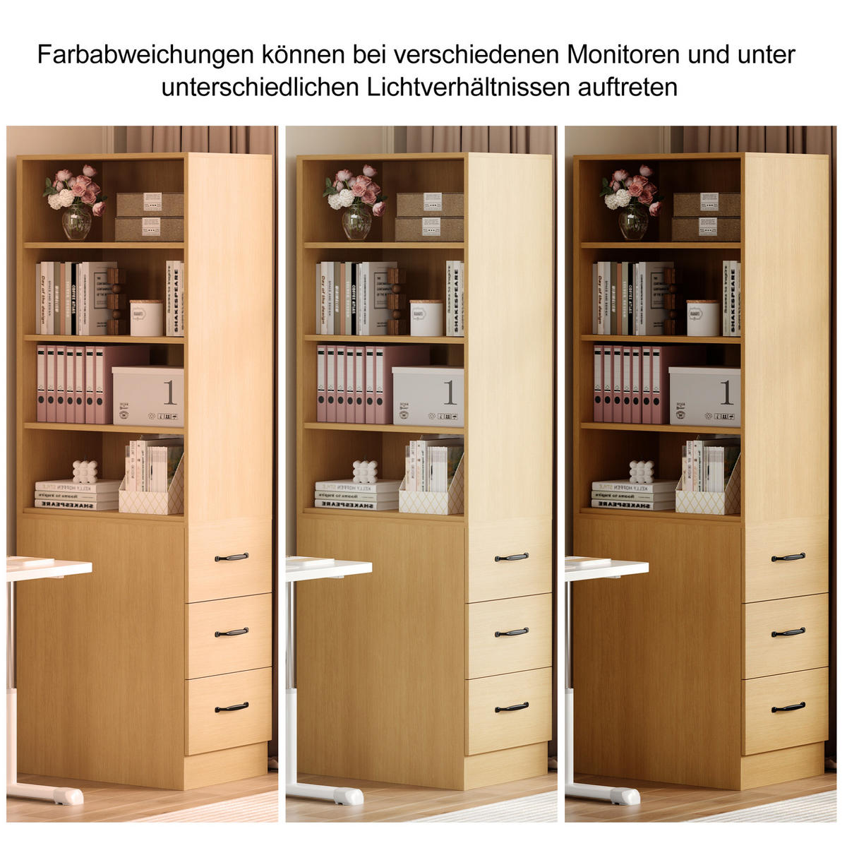 HIGHBOARD 60/38/180 cm in Eiche mit 3 Seitenschubladen und verstellbaren Böden - Eichefarben, Holzwerkstoff (60/180/38cm) - Flora Grace
