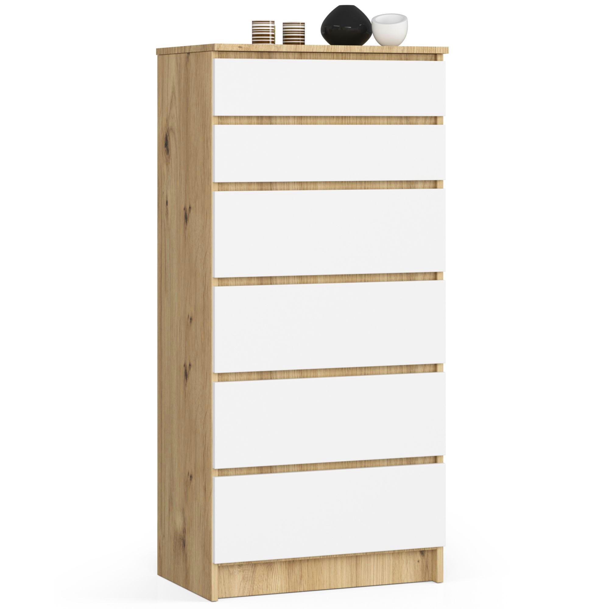 Akord Kommode Eiche Artisan, Weiß 60x130x40 cm