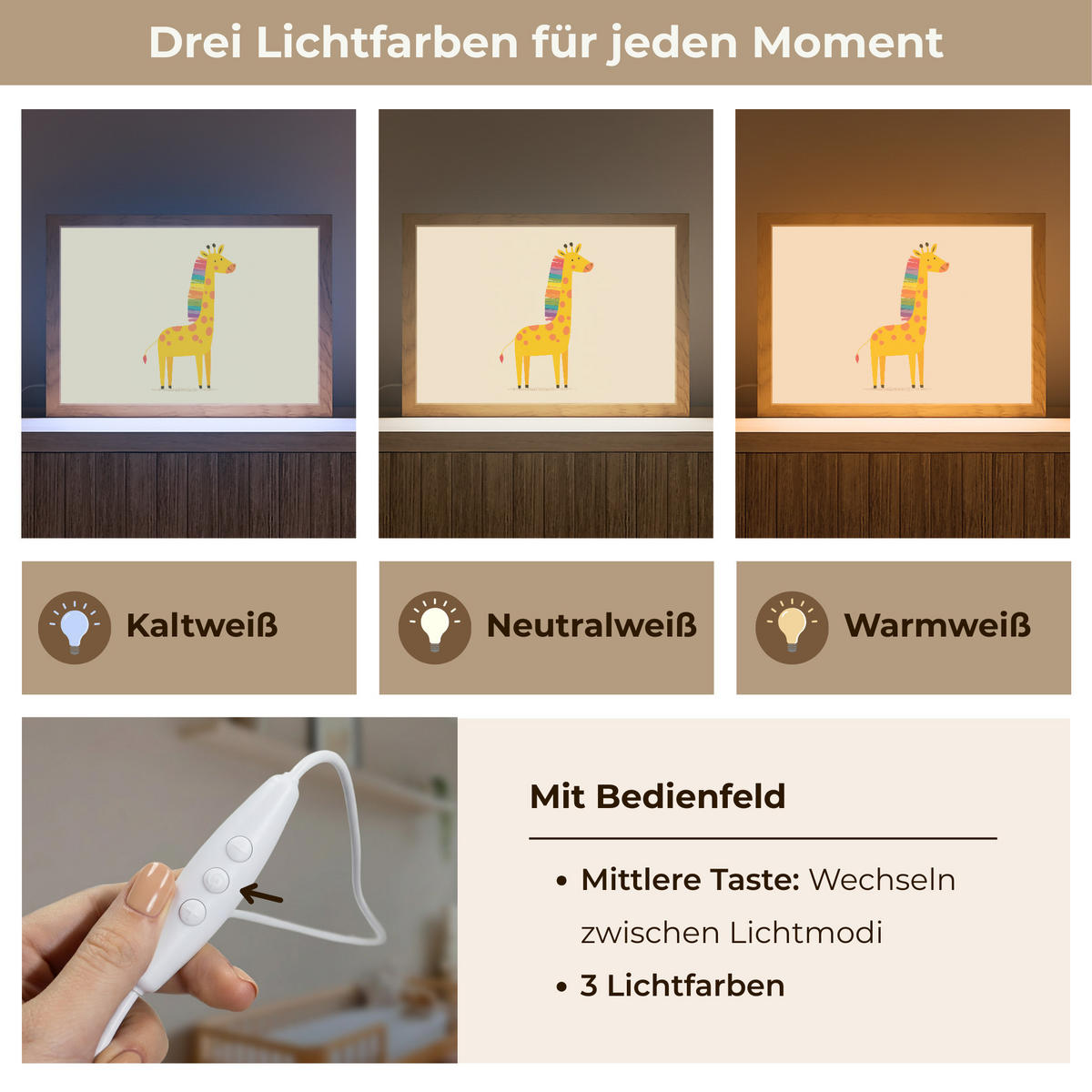 NACHTTISCHLAMPE Giraffe - Regenbogenmähne - Beige 30x20 cm - Beige, Holzwerkstoff (8/30/20cm)