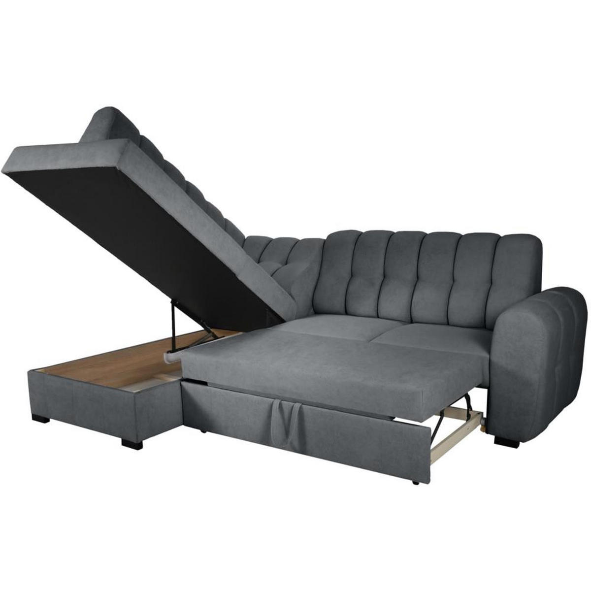 ECKSCHLAFSOFA Zoja links dunkelgrau - Dunkelgrau/Schwarz, Textil (261/193cm) - Beautysofa