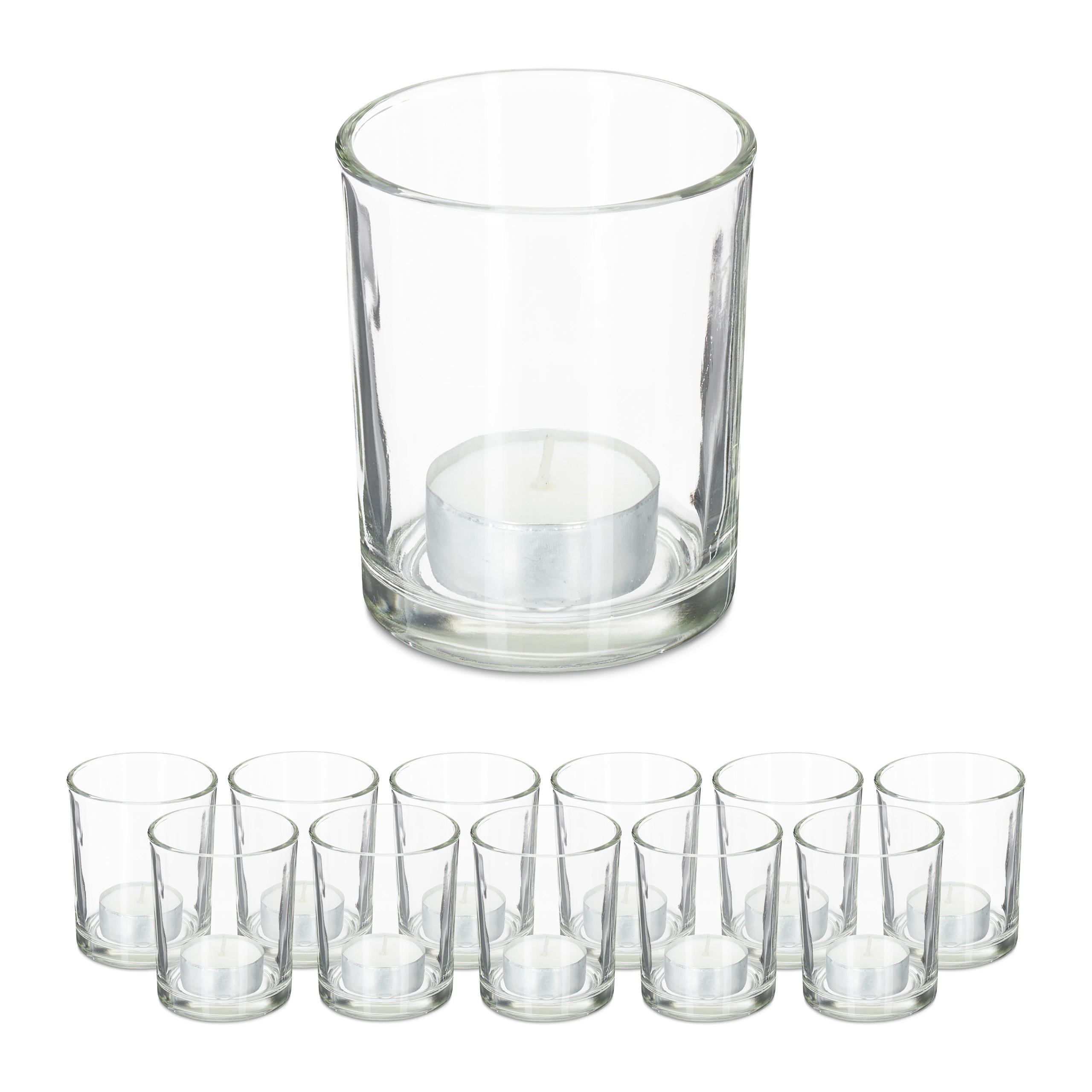 12xTEELICHTGLÄSER - Transparent, Glas (8.5cm) - Relaxdays
