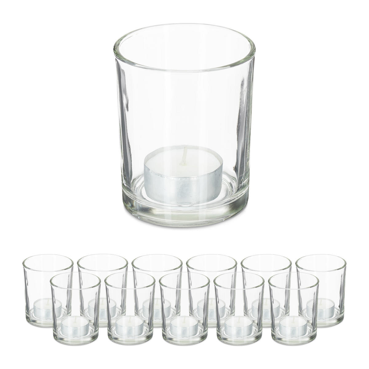12xTEELICHTGLÄSER - Transparent, Glas (8.5cm) - Relaxdays