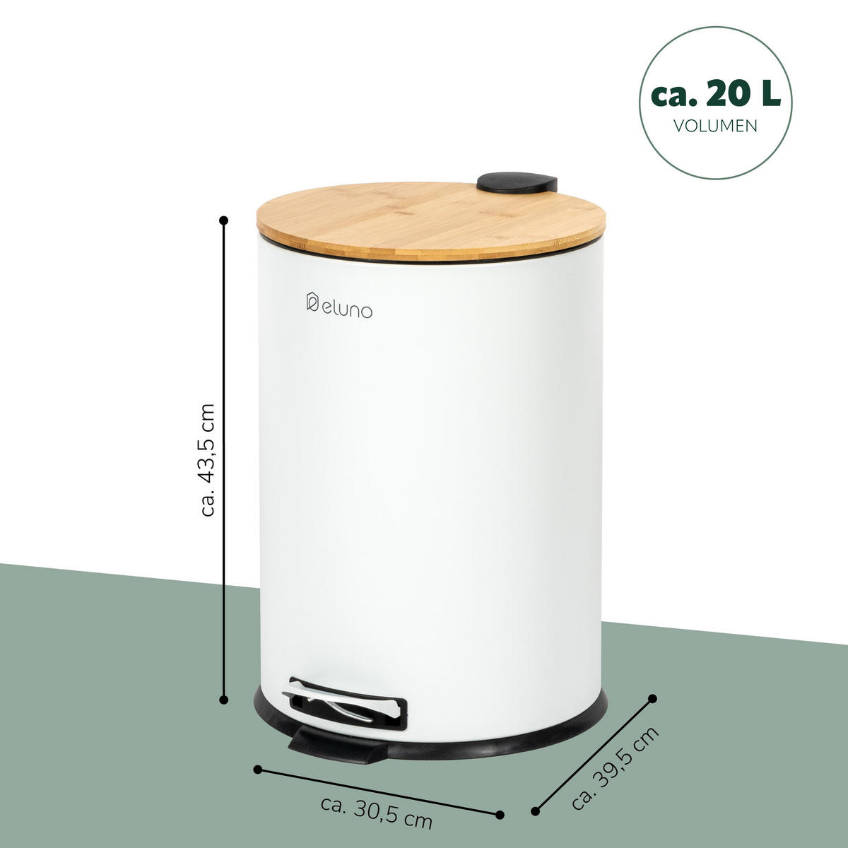 ABFALLEIMER 20 Liter, weiß, Metall - Weiß, Metall (30.5/43.5/39.5cm) - eluno