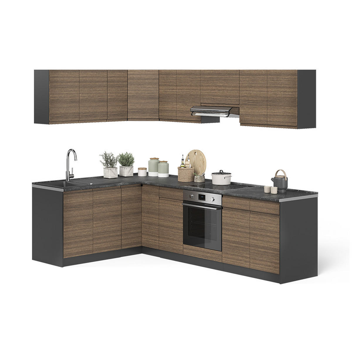 ECKKÜCHE R-Line, Tabak-Walnuss/Anthrazit, 267 x 167 cm - Anthrazit/Walnussfarben, Holzwerkstoff (267/81.6/60cm) - Vicco