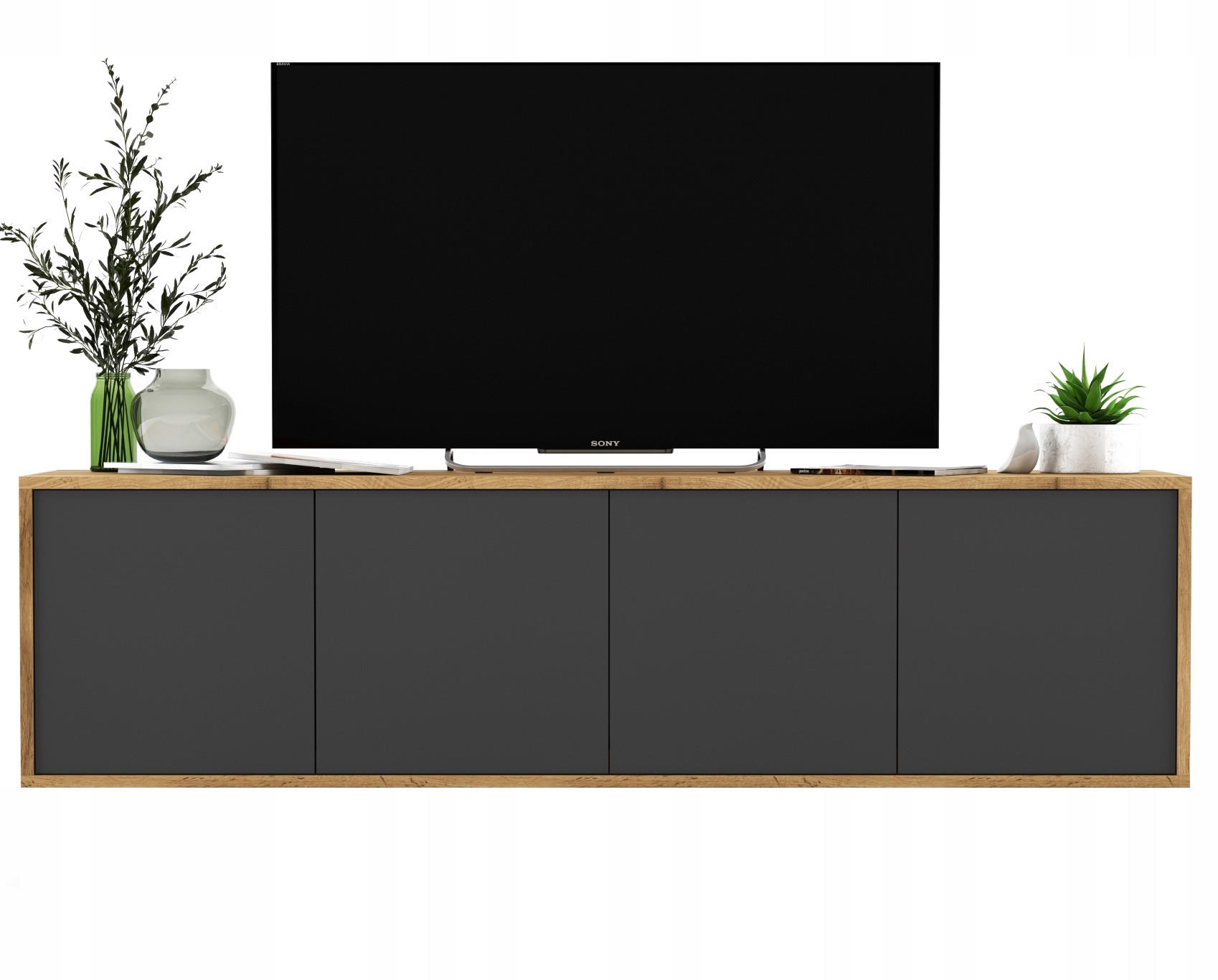 TV-SCHRANK Apollo2 Eiche wotan Graphit Matt 150 cm - Graphitfarben, Holzwerkstoff (150/39/35cm) - Meble Lindner