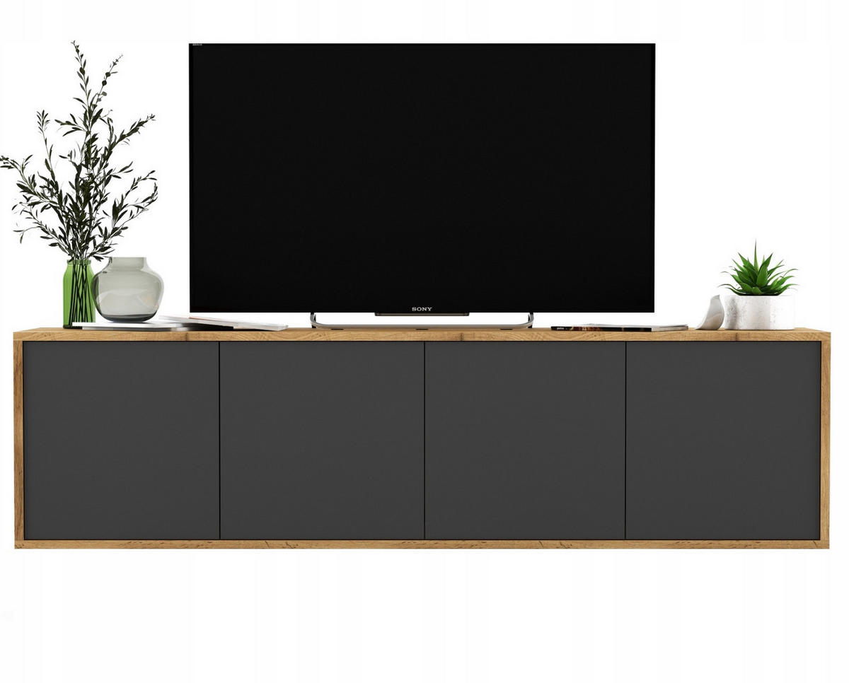 TV-SCHRANK Apollo2 Eiche wotan Graphit Matt 150 cm - Graphitfarben, Holzwerkstoff (150/39/35cm) - Meble Lindner