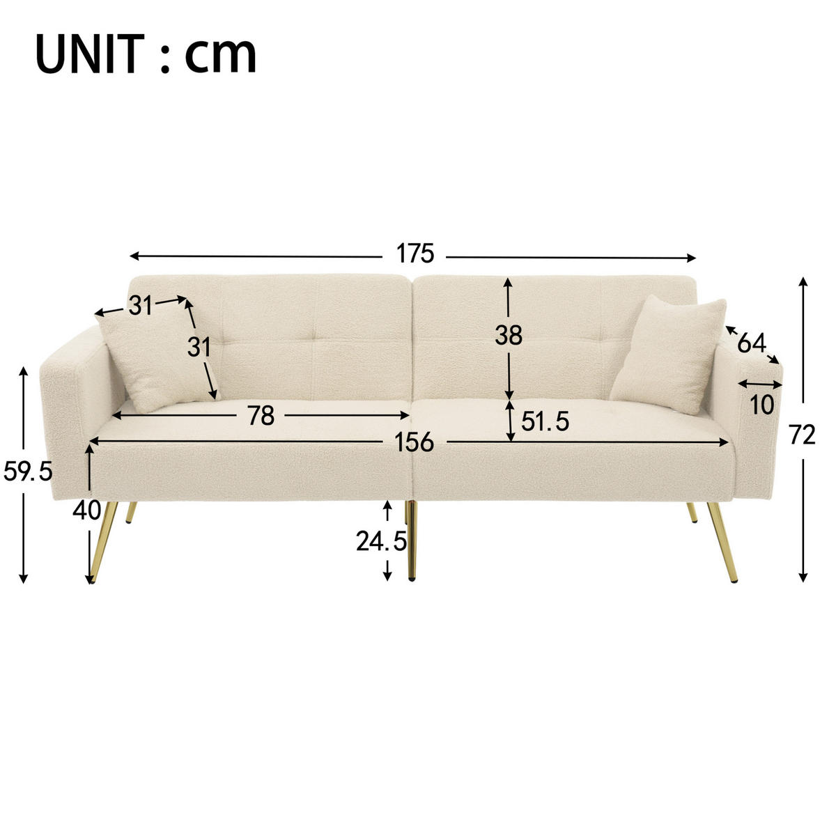 SCHLAFSOFA aus Sherpa 175x64x72 cm in Beige mit Schlaffunktion - Beige, Textil (175/72/64cm) - Modfu