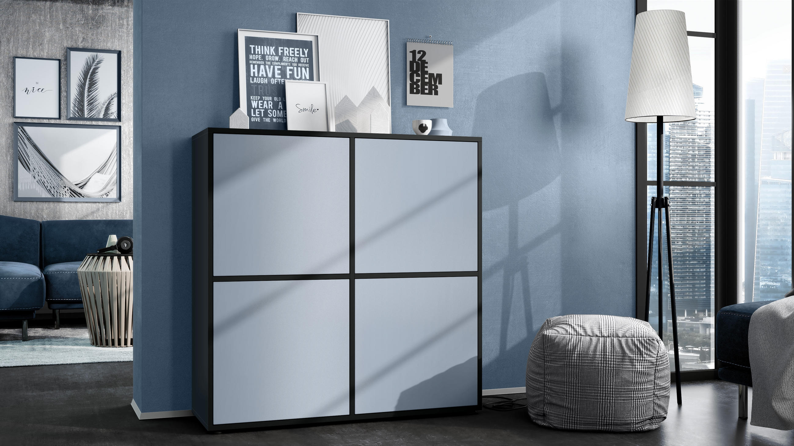 HIGHBOARD Cuba Türen in Denim matt - Pastellblau, Holzwerkstoff (104/105.5/35.5cm) - Vladon