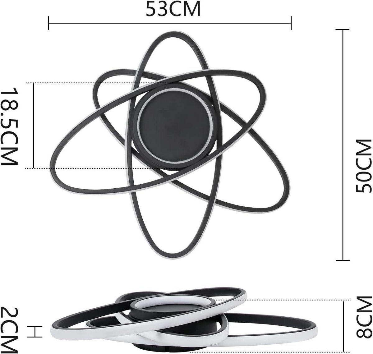 LED-DECKENLEUCHTE Verena 53/50/8 cm - Schwarz, Metall (53/50/8cm) - Nettlife