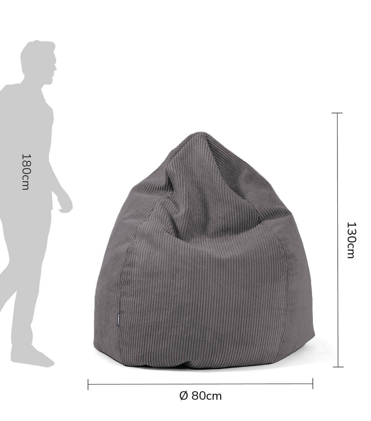 SITZSACK Cord Der Tagträumer - Anthrazit, Textil (80/130/80cm) - Mokebo