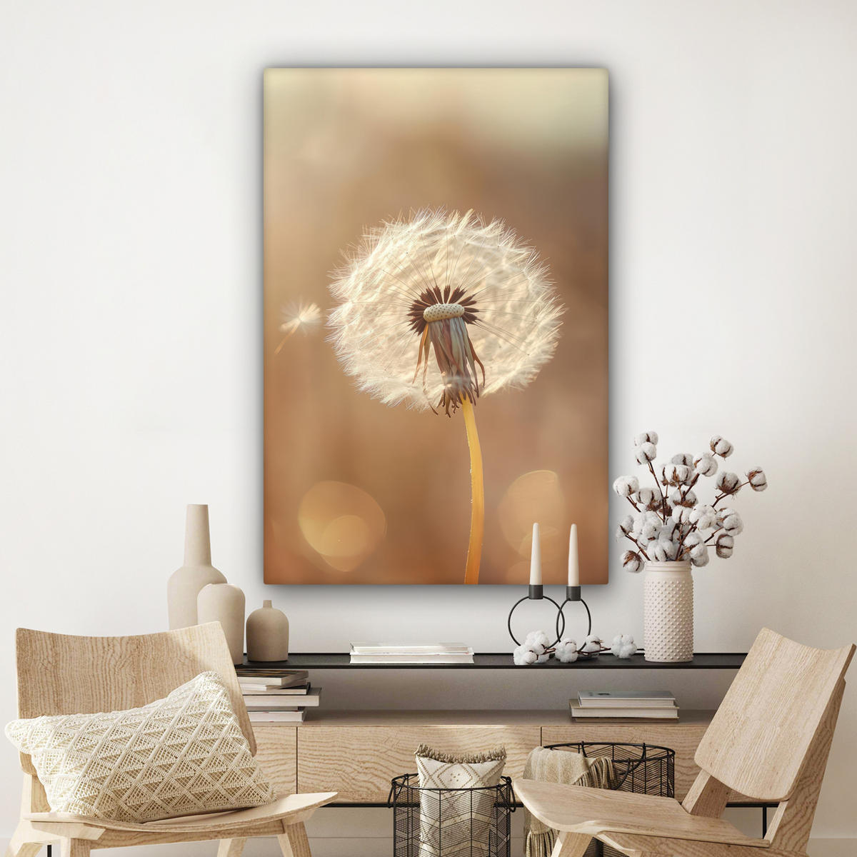LEINWANDBILD Löwenzahn - Beige - Natur - Blume 90x140 cm - Hellbraun, Textil (90/140cm) - MuchoWow