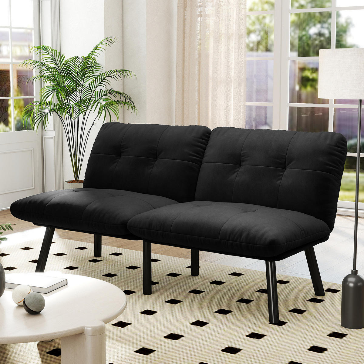 SOFA-BETT klappbar Schwarz Samt - Schwarz, Metall (160/78/81cm) - Meubliv